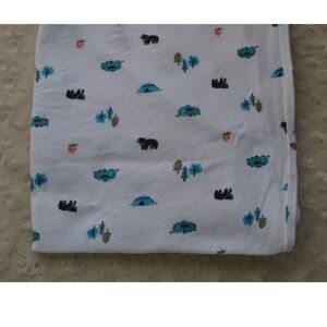 Carter's Camping Baby Blanket Stretch Jersey White Blue Bear Tent Fire Tree RV